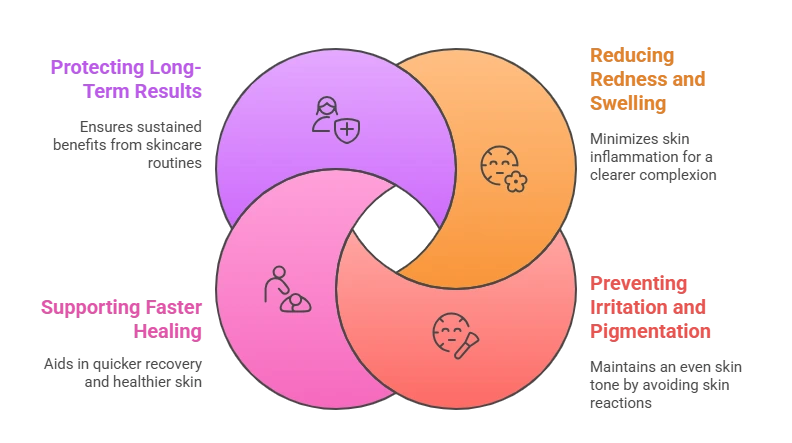 Infographic showing key benefits of facial vein treatmen,t including faster healing, reduced redness, long-lasting results, and prevention of pigmentation.