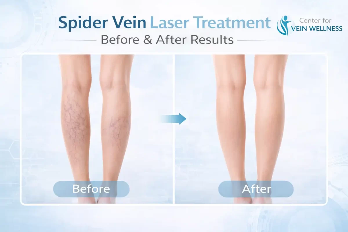 Spider vein laser treatment before and after results showing visible reduction in veins and clearer skin appearance