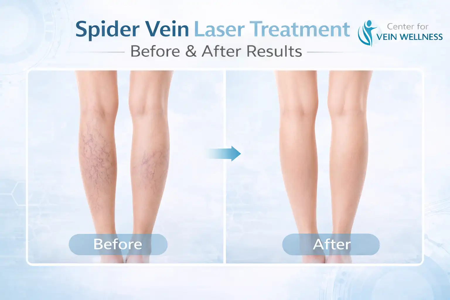 Spider vein laser treatment before and after results showing visible reduction in veins and clearer skin appearance